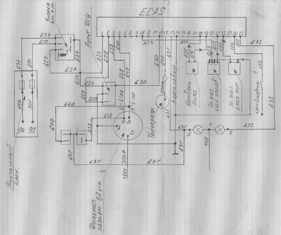 У меня на MAN 96 года вот эта схема может подойдет.Блок стоит 4460553010.Провод 301 идет от клеммы 91 на монтажном блоке через предохранитель переходит в провод 610 и идетна кнопку на панель.Для включения ЕКАС при выключенном зажигании.У меня так.